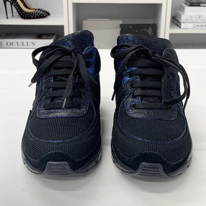 Chanel Cocomark Fabric Sneakers Metallic Black Blue
