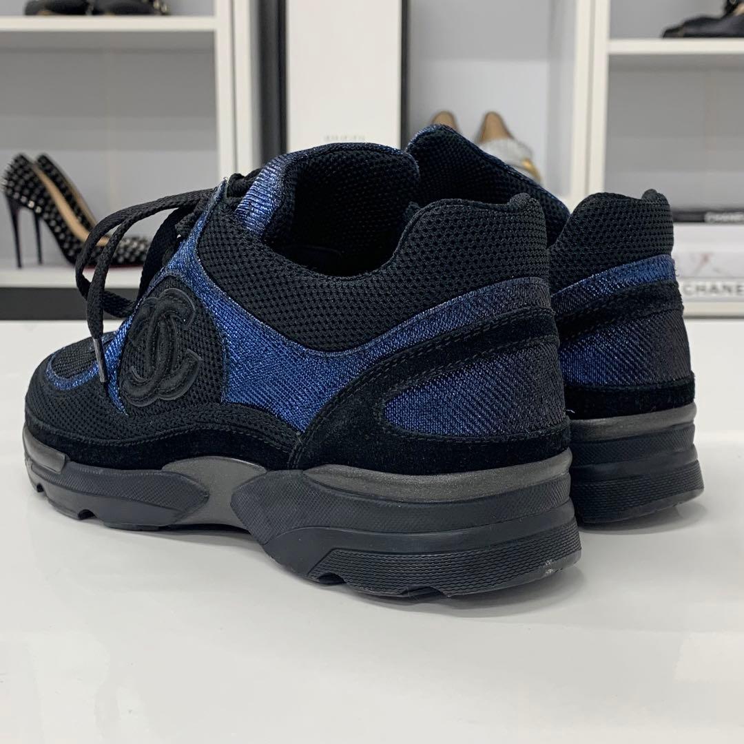 Chanel Cocomark Fabric Sneakers Metallic Black Blue