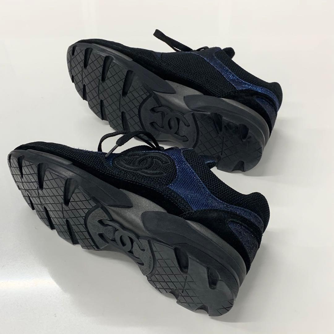 Chanel Cocomark Fabric Sneakers Metallic Black Blue