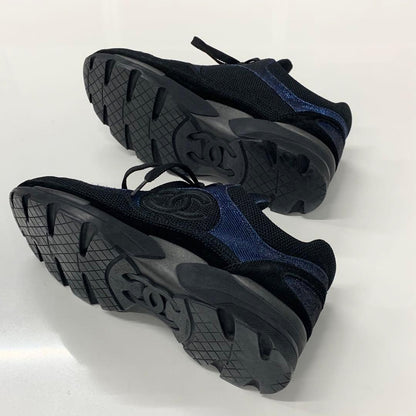 Chanel Cocomark Fabric Sneakers Metallic Black Blue