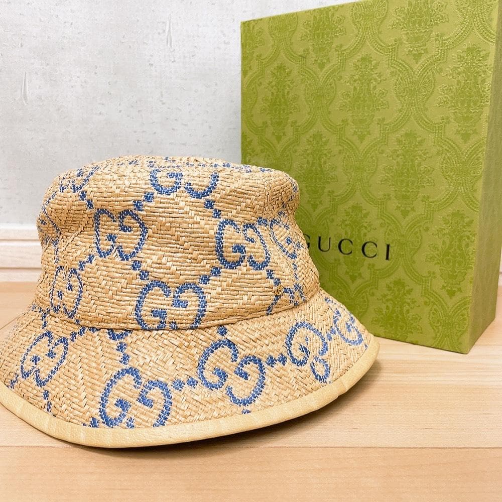 Gucci GG Raffia Bucket Hat M 57 cm
