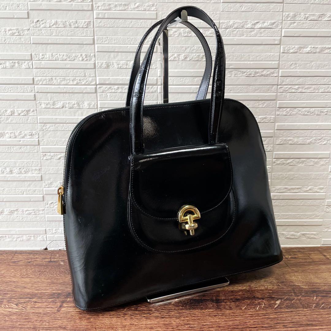 Celine Leather Gold Hand Bag Black