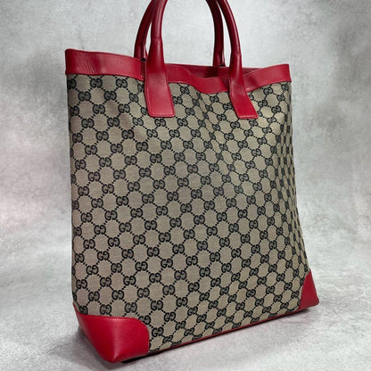 Gucci GG Tote Beige Red Logo Canvas