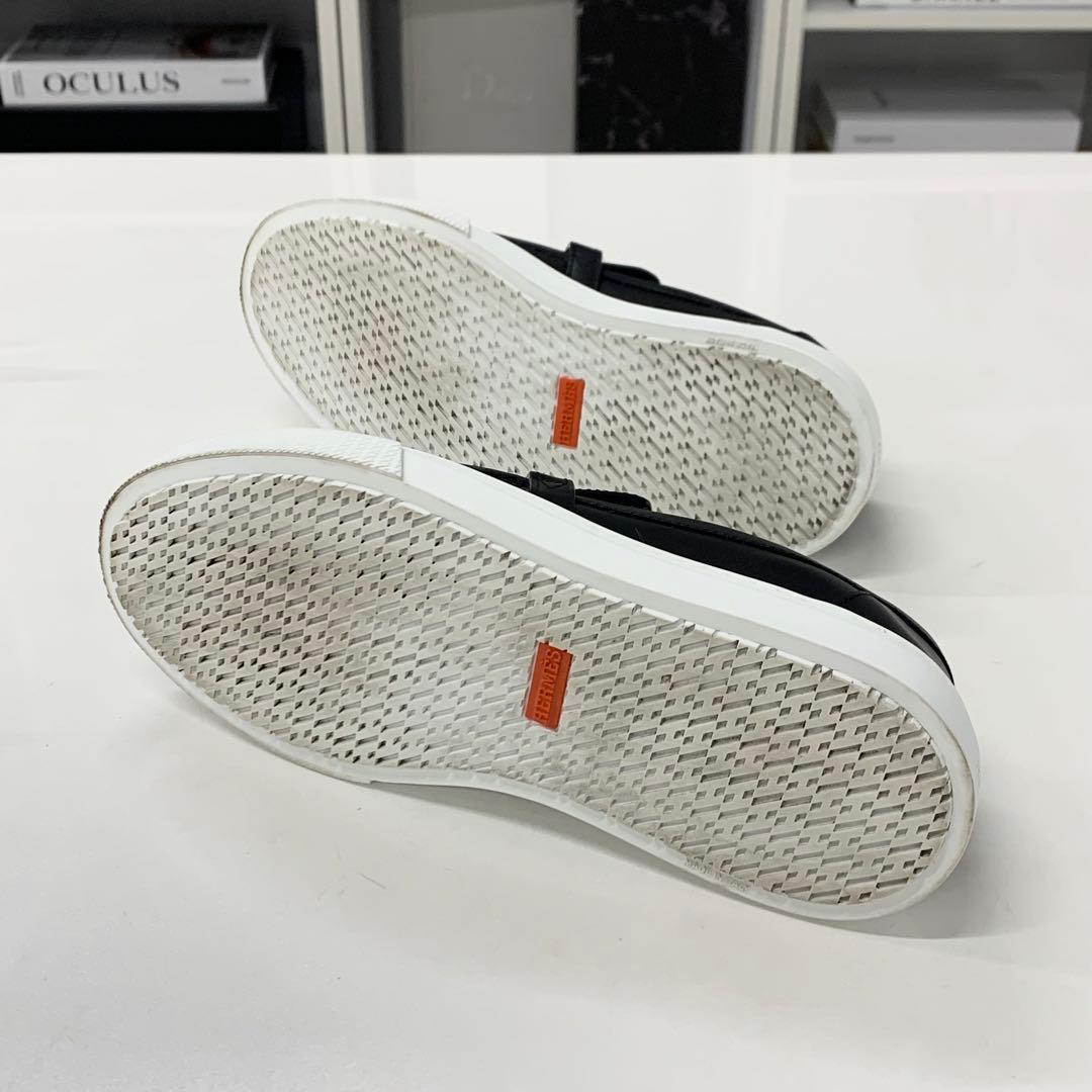 Hermes Game Leather Kelly Slip Ons Black Heel