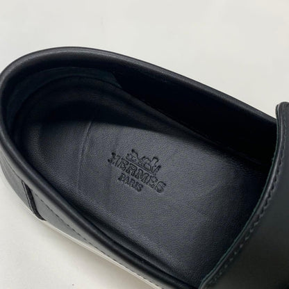 Hermes Game Leather Kelly Slip Ons Black Heel