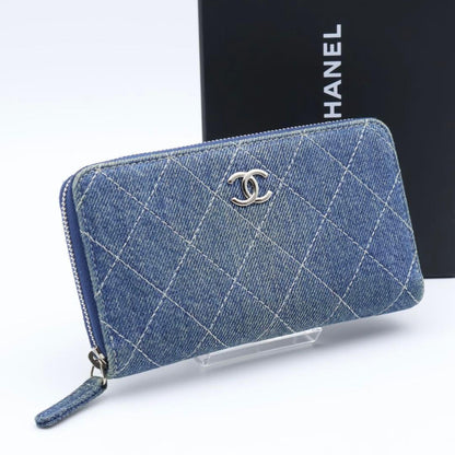 Chanel Quilted Denim Compact Zip Wallet