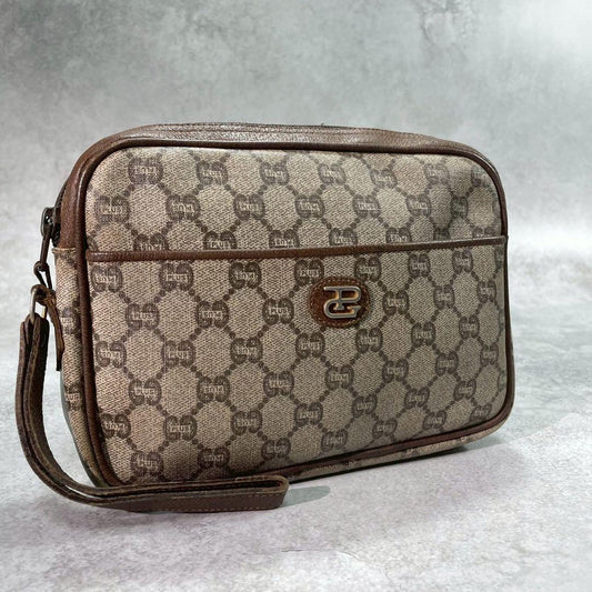 Gucci GG Clutch Brown Beige Leather Second