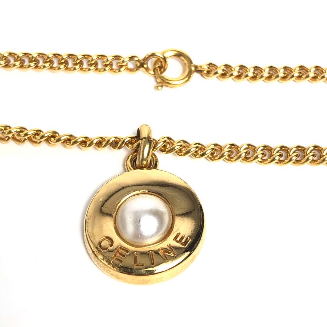 Celine Necklace Gold-colored Pearl Circle Logo Round Shape