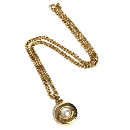 Celine Necklace Gold-colored Pearl Circle Logo Round Shape
