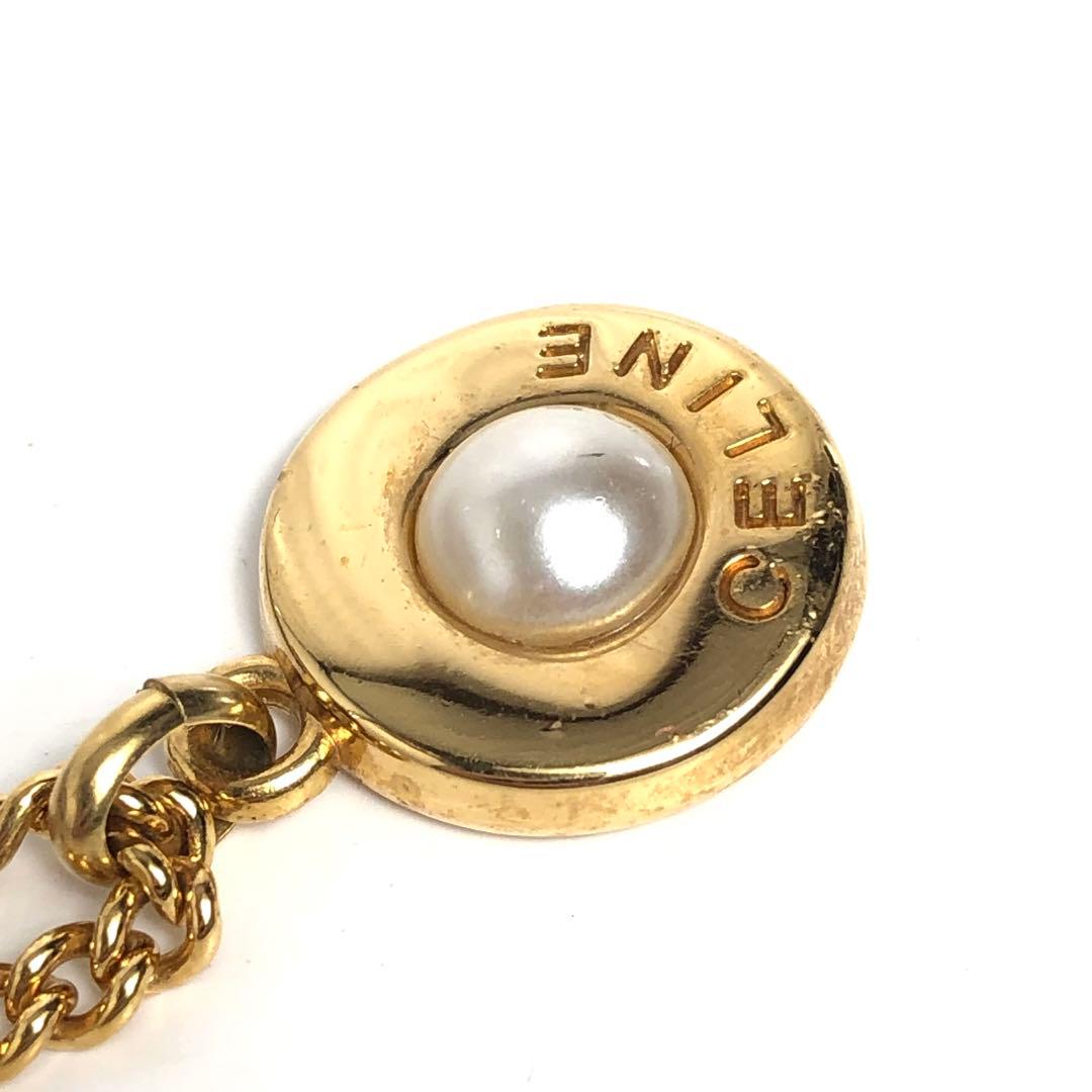 Celine Necklace Gold-colored Pearl Circle Logo Round Shape