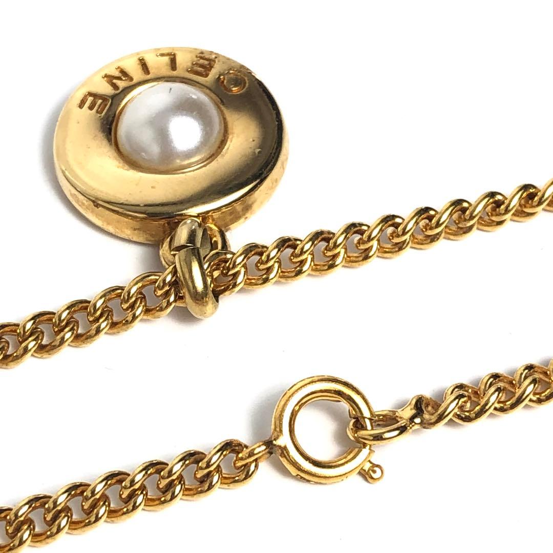 Celine Necklace Gold-colored Pearl Circle Logo Round Shape