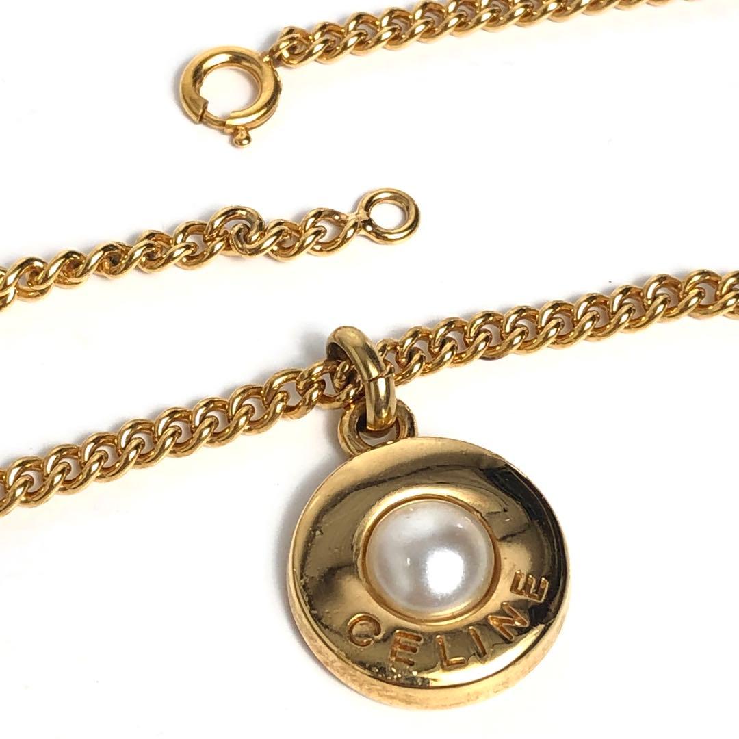 Celine Necklace Gold-colored Pearl Circle Logo Round Shape