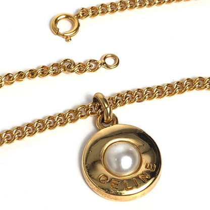Celine Necklace Gold-colored Pearl Circle Logo Round Shape