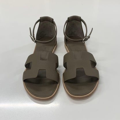 Hermes Santorini Leather Strap Flat Sandals Etoupe — view 2