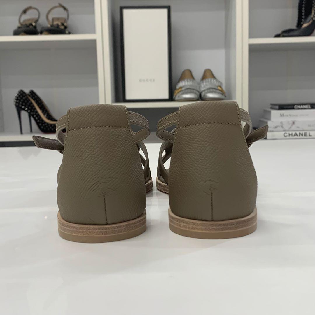 Hermes Santorini Leather Strap Flat Sandals Etoupe — view 5