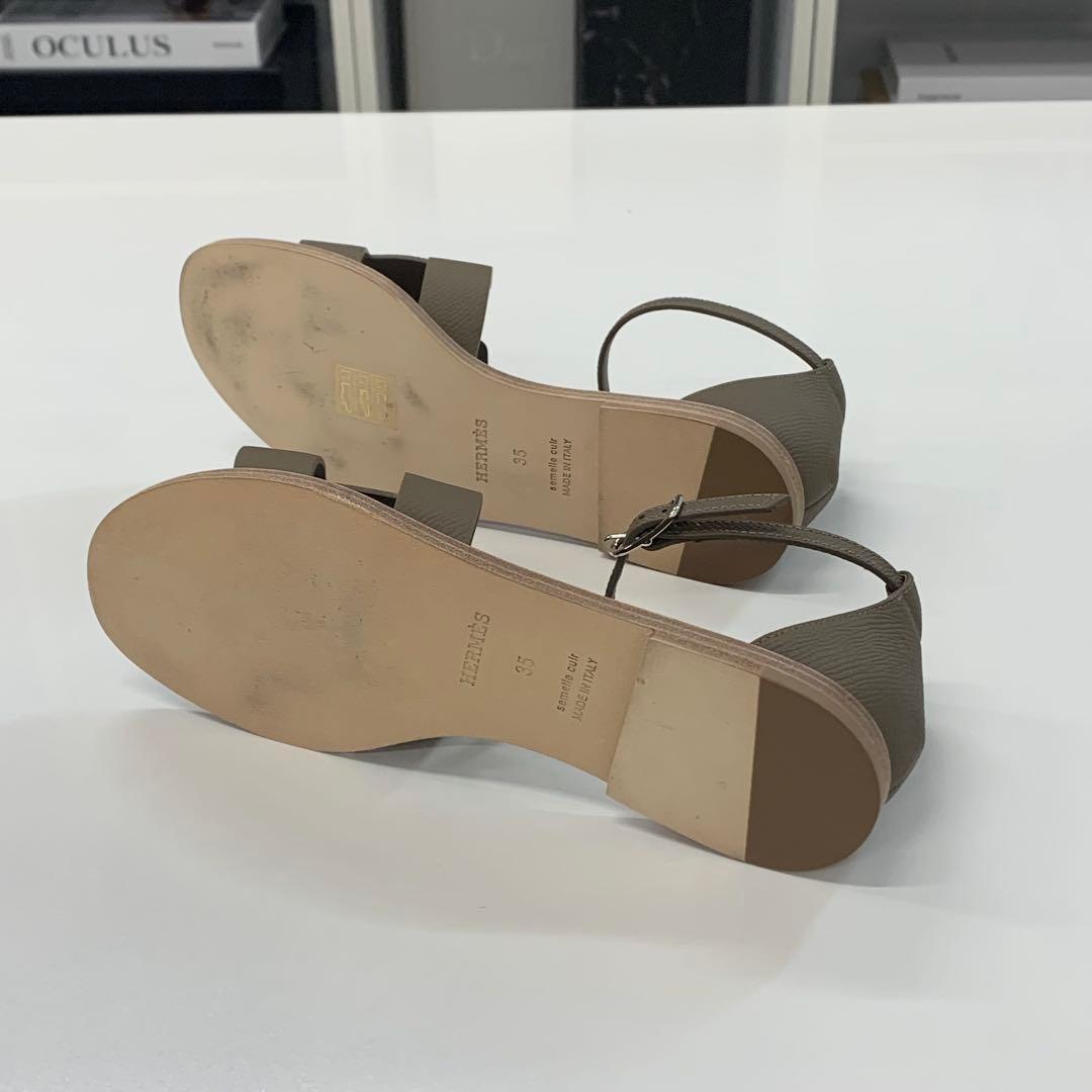 Hermes Santorini Leather Strap Flat Sandals Etoupe — view 6