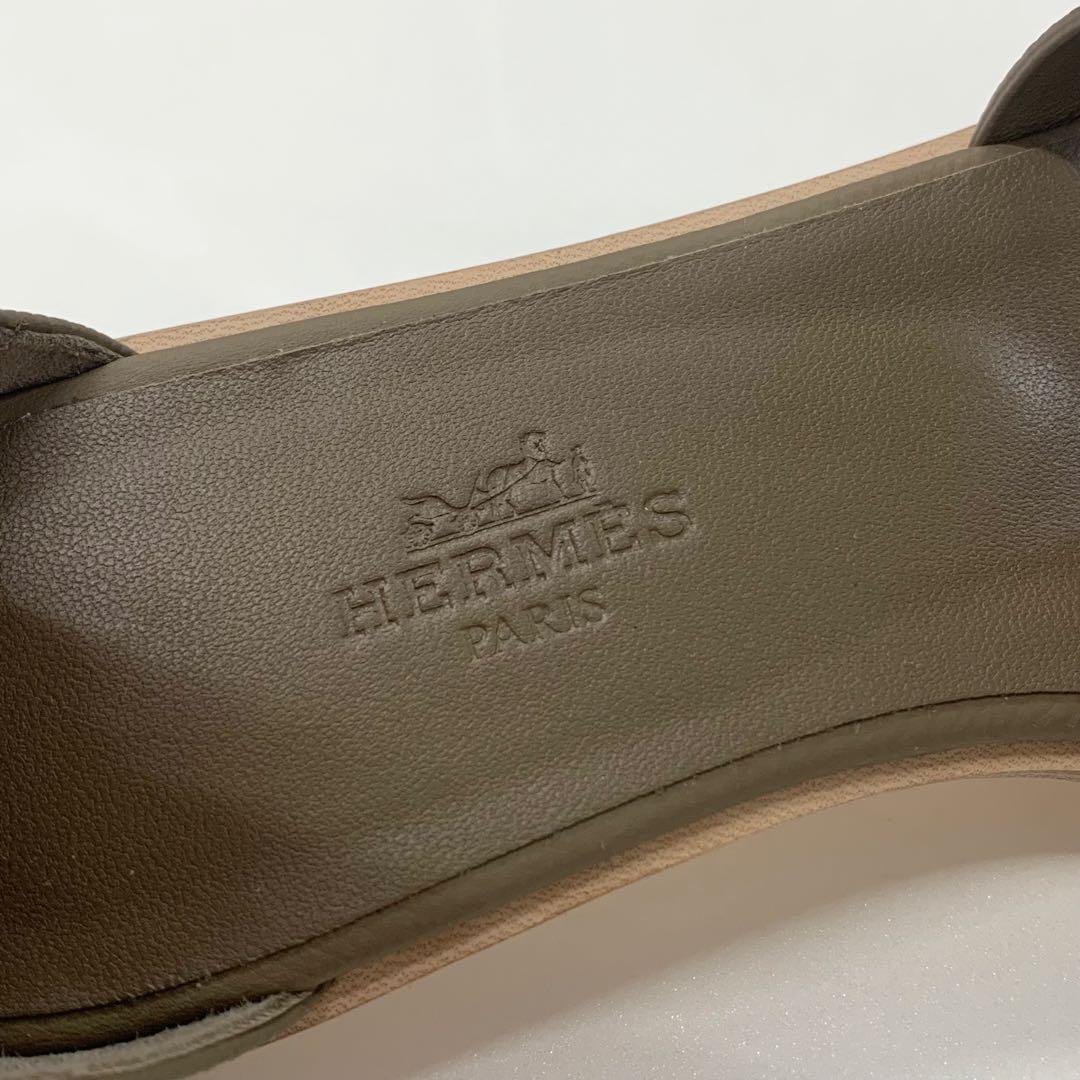 Hermes Santorini Leather Strap Flat Sandals Etoupe — view 7