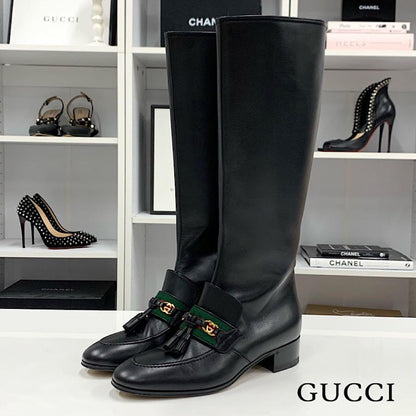 Gucci Leather Tassel Sherry Line Long Boots Black