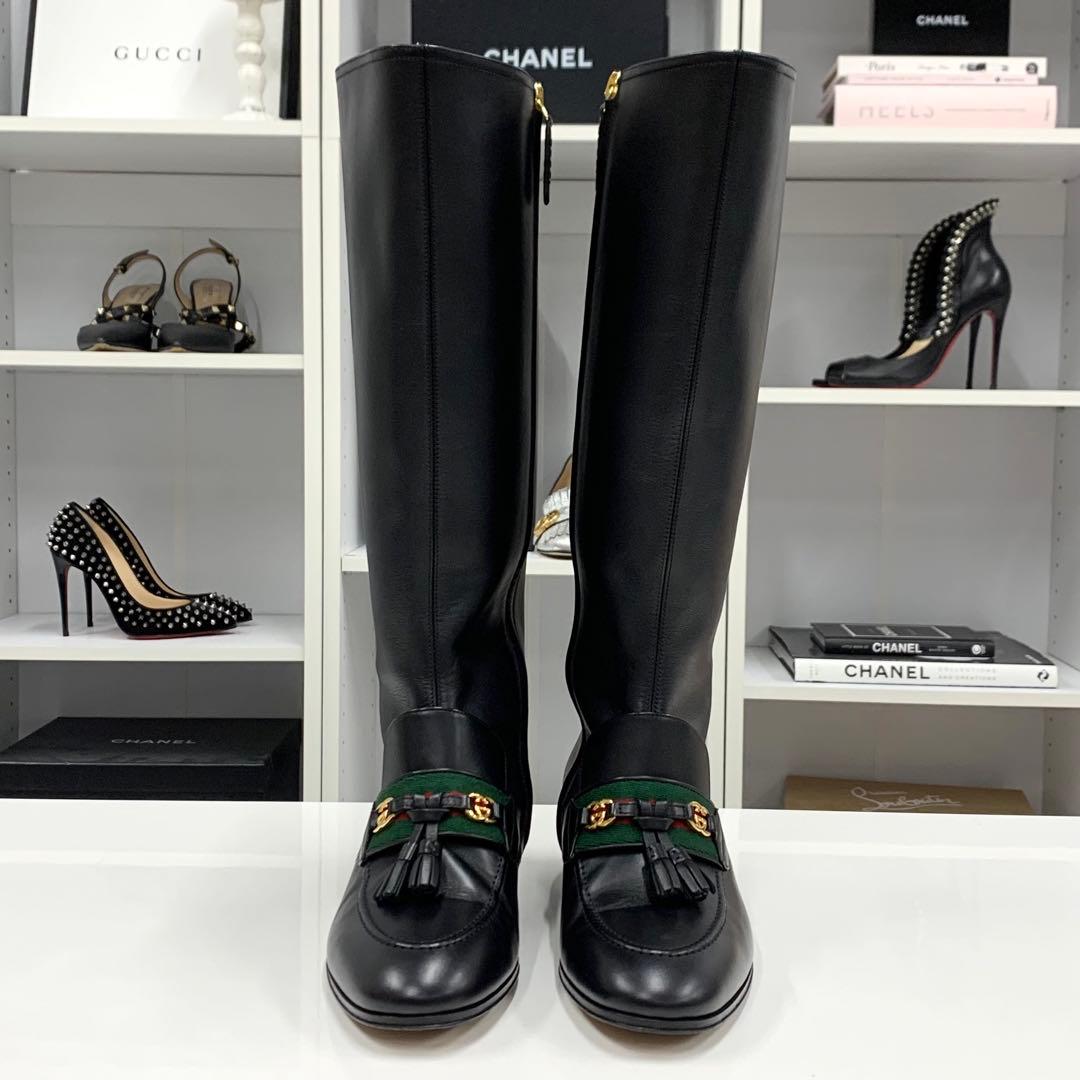 Gucci Leather Tassel Sherry Line Long Boots Black — view 2