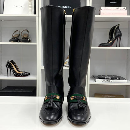 Gucci Leather Tassel Sherry Line Long Boots Black — view 2
