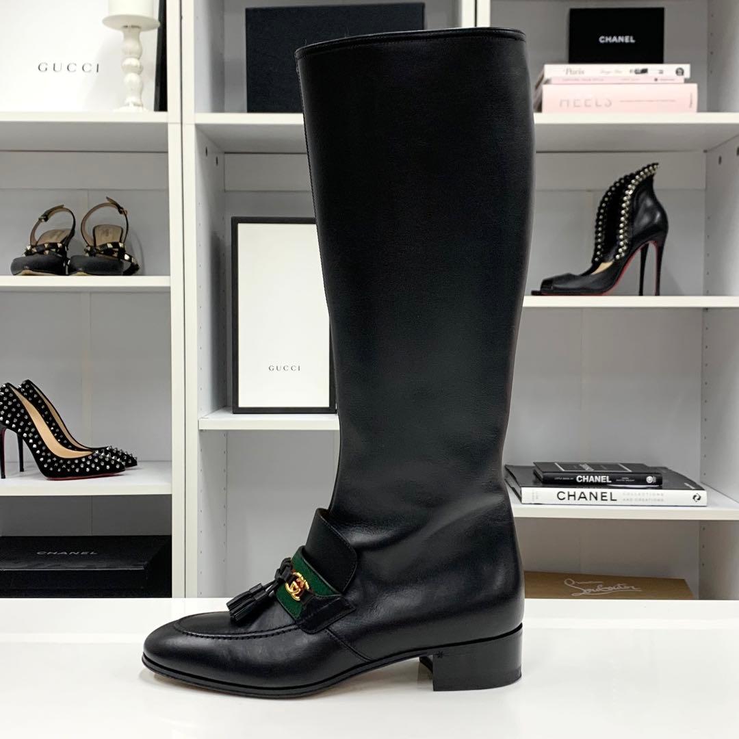 Gucci Leather Tassel Sherry Line Long Boots Black — view 3