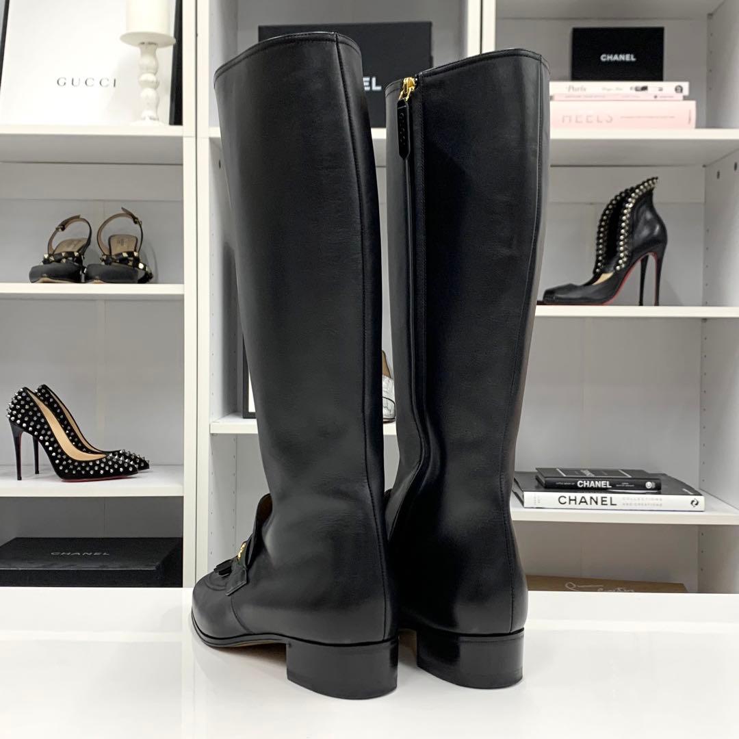 Gucci Leather Tassel Sherry Line Long Boots Black — view 4