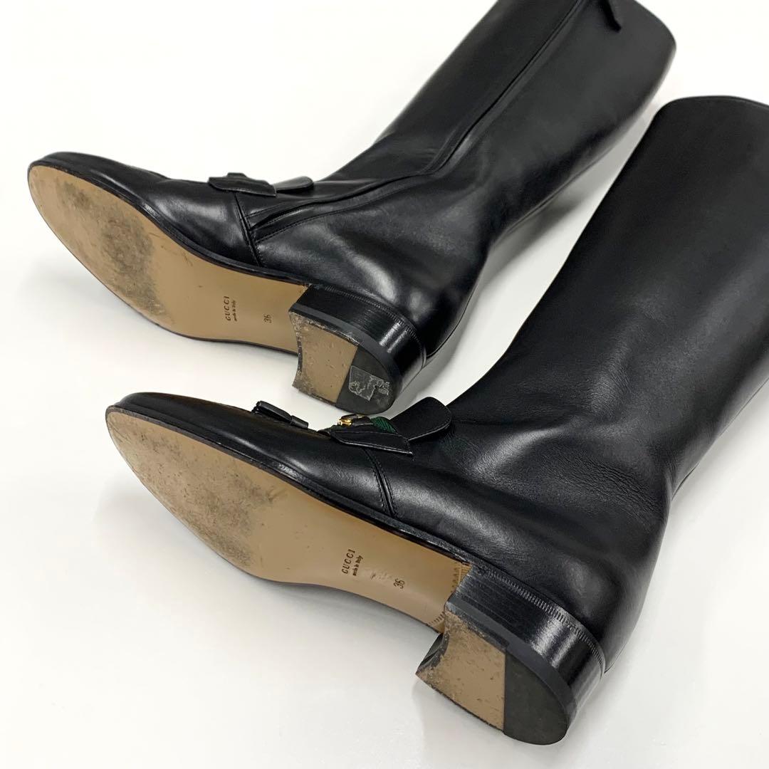 Gucci Leather Tassel Sherry Line Long Boots Black — view 6