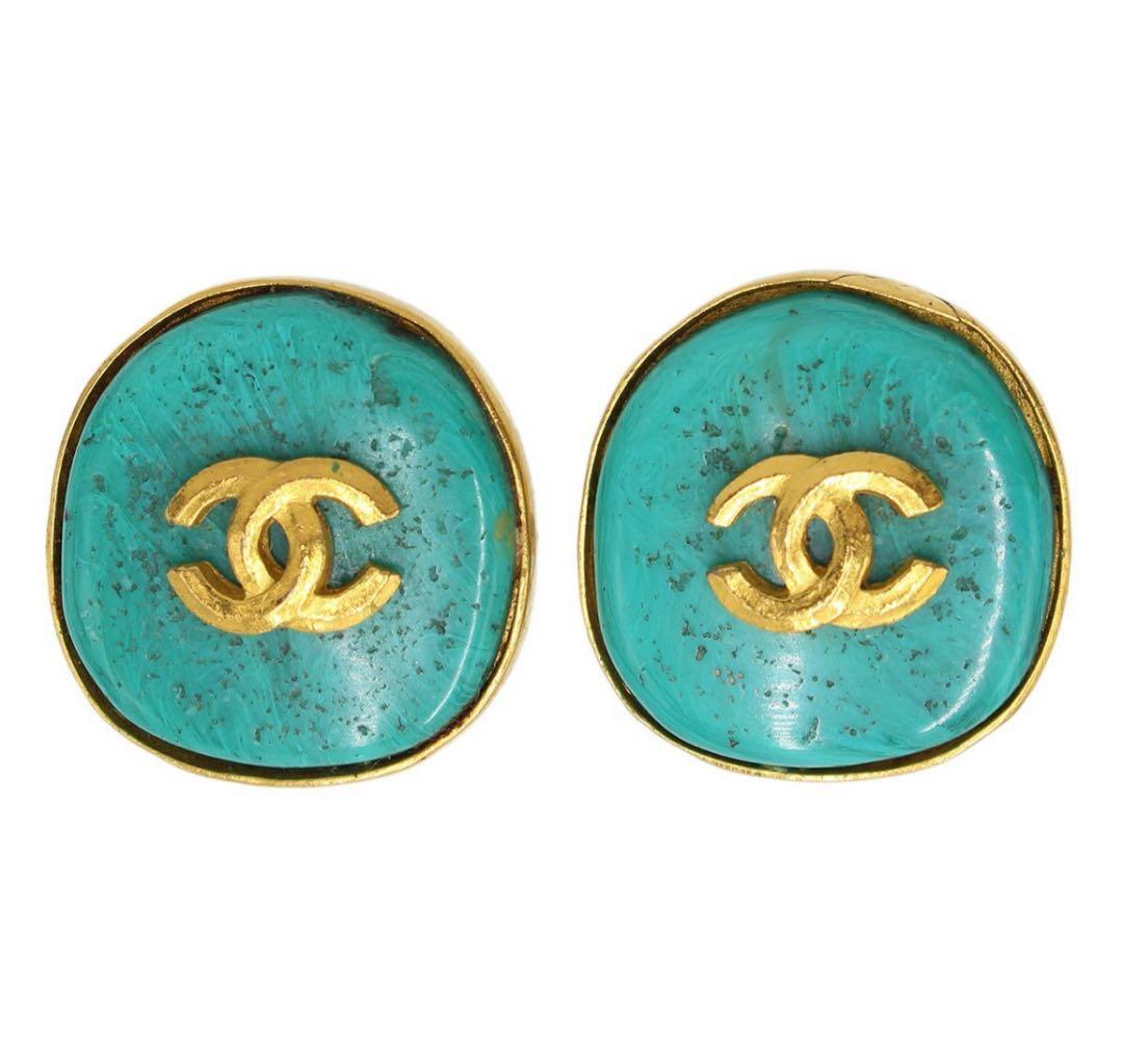 Chanel Coco Mark Colored Stone Round Earrings