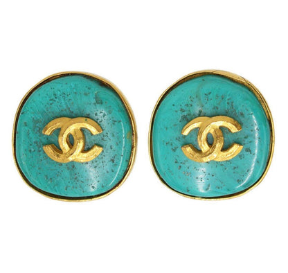 Chanel Coco Mark Colored Stone Round Earrings