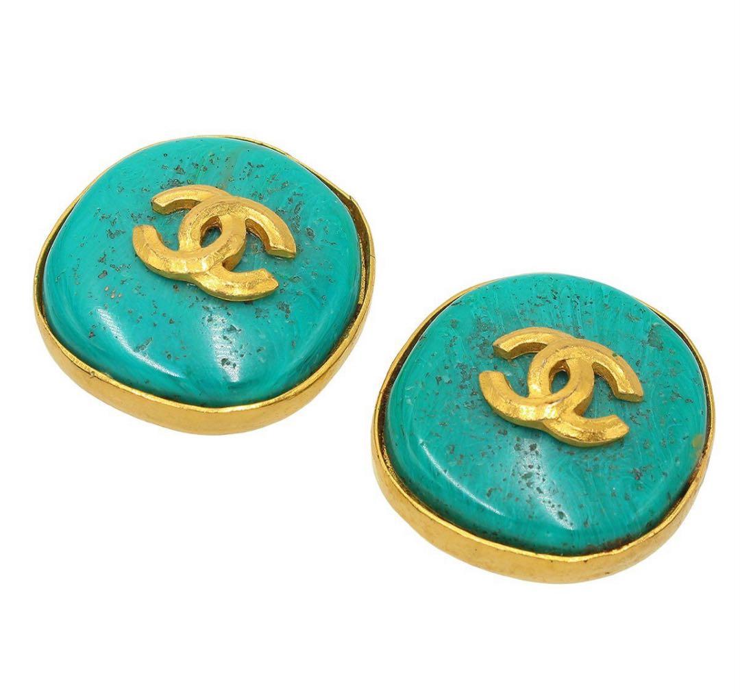 Chanel Coco Mark Colored Stone Round Earrings