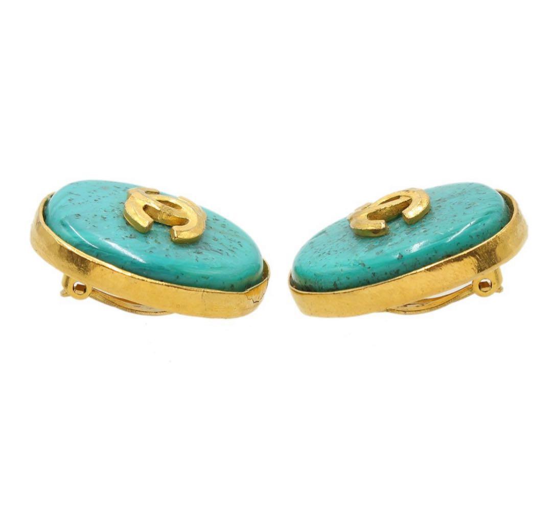 Chanel Coco Mark Colored Stone Round Earrings