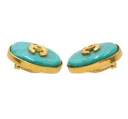 Chanel Coco Mark Colored Stone Round Earrings