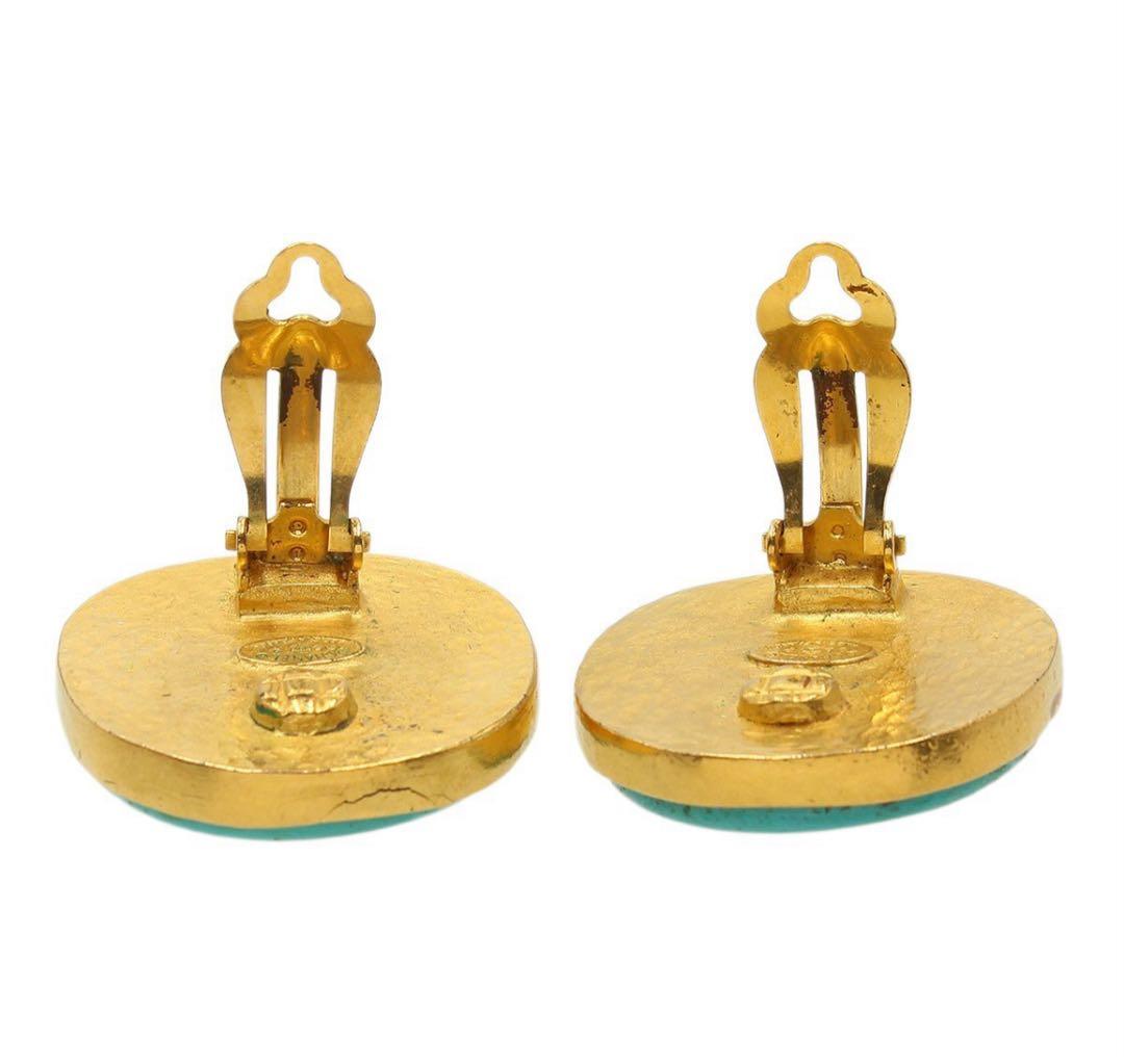 Chanel Coco Mark Colored Stone Round Earrings