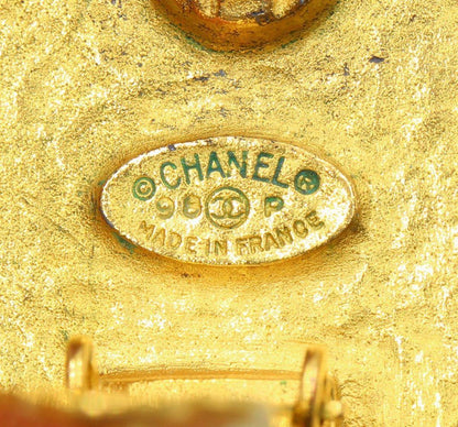 Chanel Coco Mark Colored Stone Round Earrings