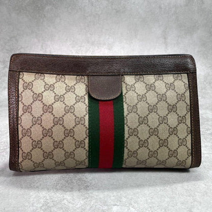 Gucci GG Sherry Line Clutch Brown Beige Logo — view 2
