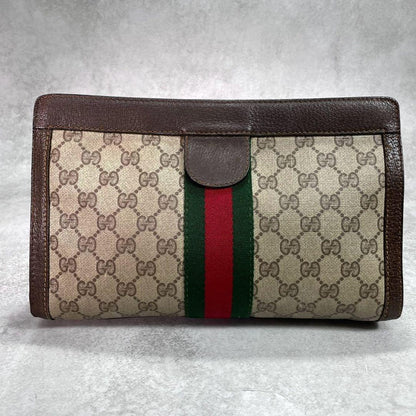 Gucci GG Sherry Line Clutch Brown Beige Logo — view 3