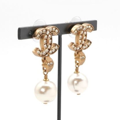 Chanel Earrings Earring Gold Coco Mark Rhinestone