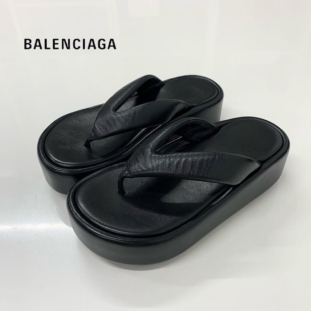 Balenciaga Logo Platform Thong Sandals Black