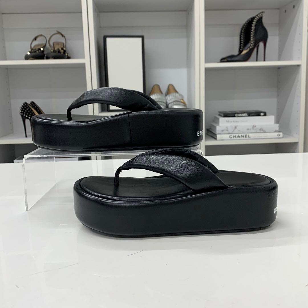 Balenciaga Logo Platform Thong Sandals Black — view 3