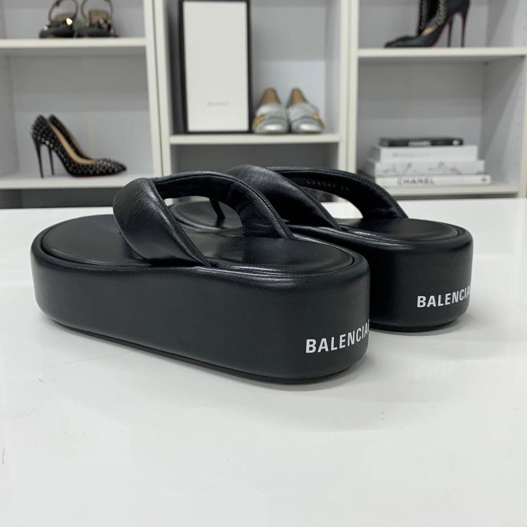 Balenciaga Logo Platform Thong Sandals Black — view 4