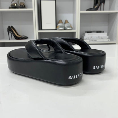 Balenciaga Logo Platform Thong Sandals Black — view 4