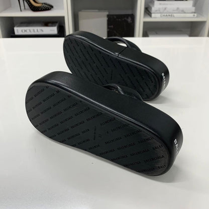 Balenciaga Logo Platform Thong Sandals Black — view 6