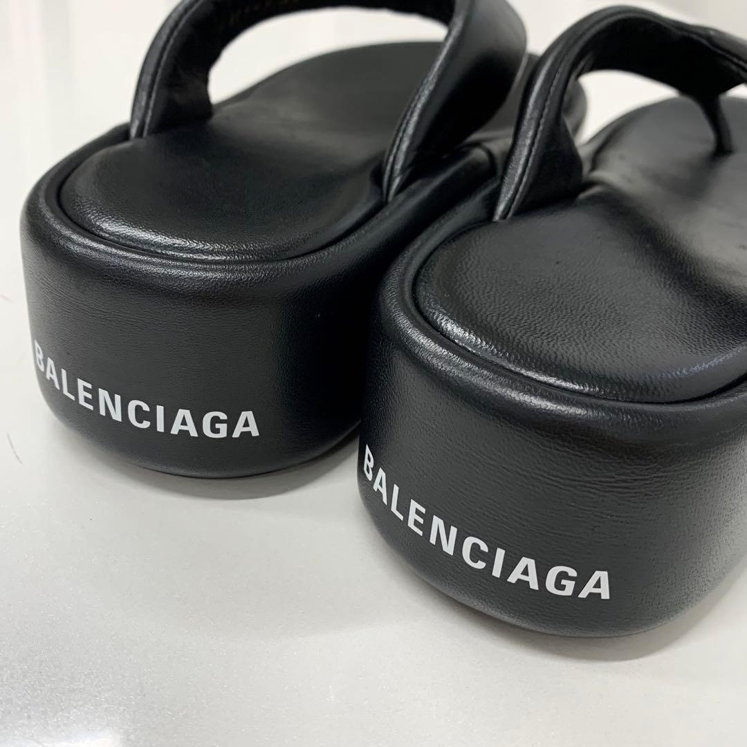 Balenciaga Logo Platform Thong Sandals Black — view 9
