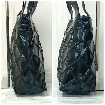 Chanel Quilted Enamel Tote Shoulder Bag Black — view 3