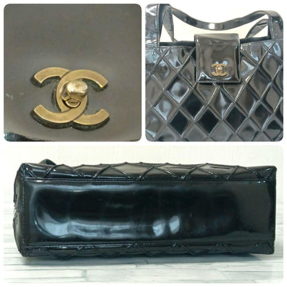 Chanel Quilted Enamel Tote Shoulder Bag Black — view 5