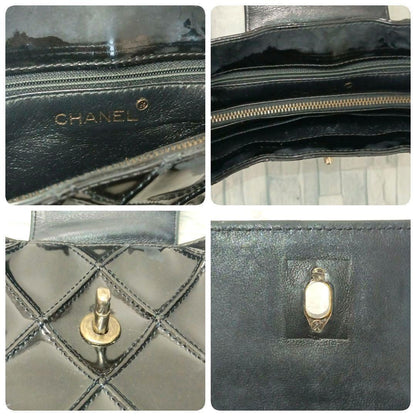 Chanel Quilted Enamel Tote Shoulder Bag Black — view 6