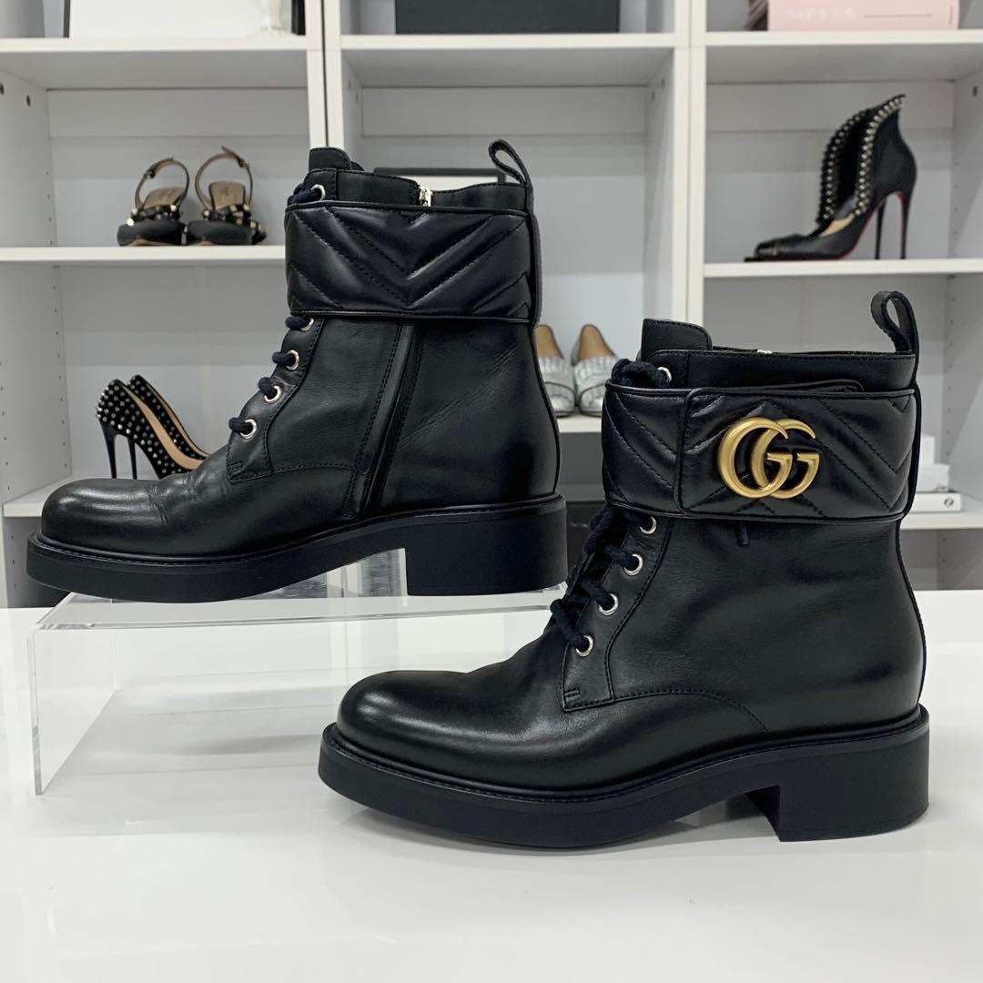 Gucci Leather Double Quilted Short Boots Black Gold — view 2