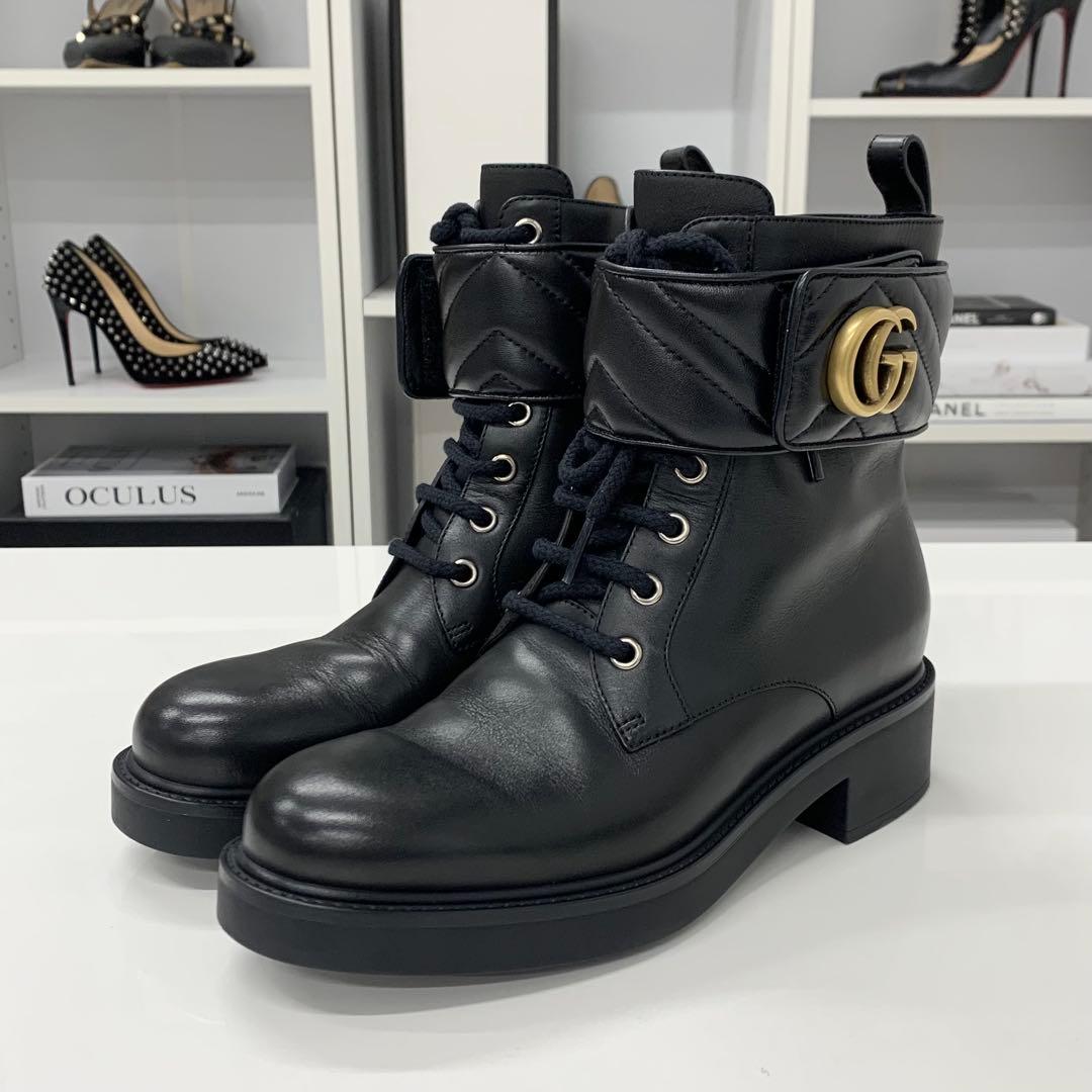 Gucci Leather Double Quilted Short Boots Black Gold — view 3