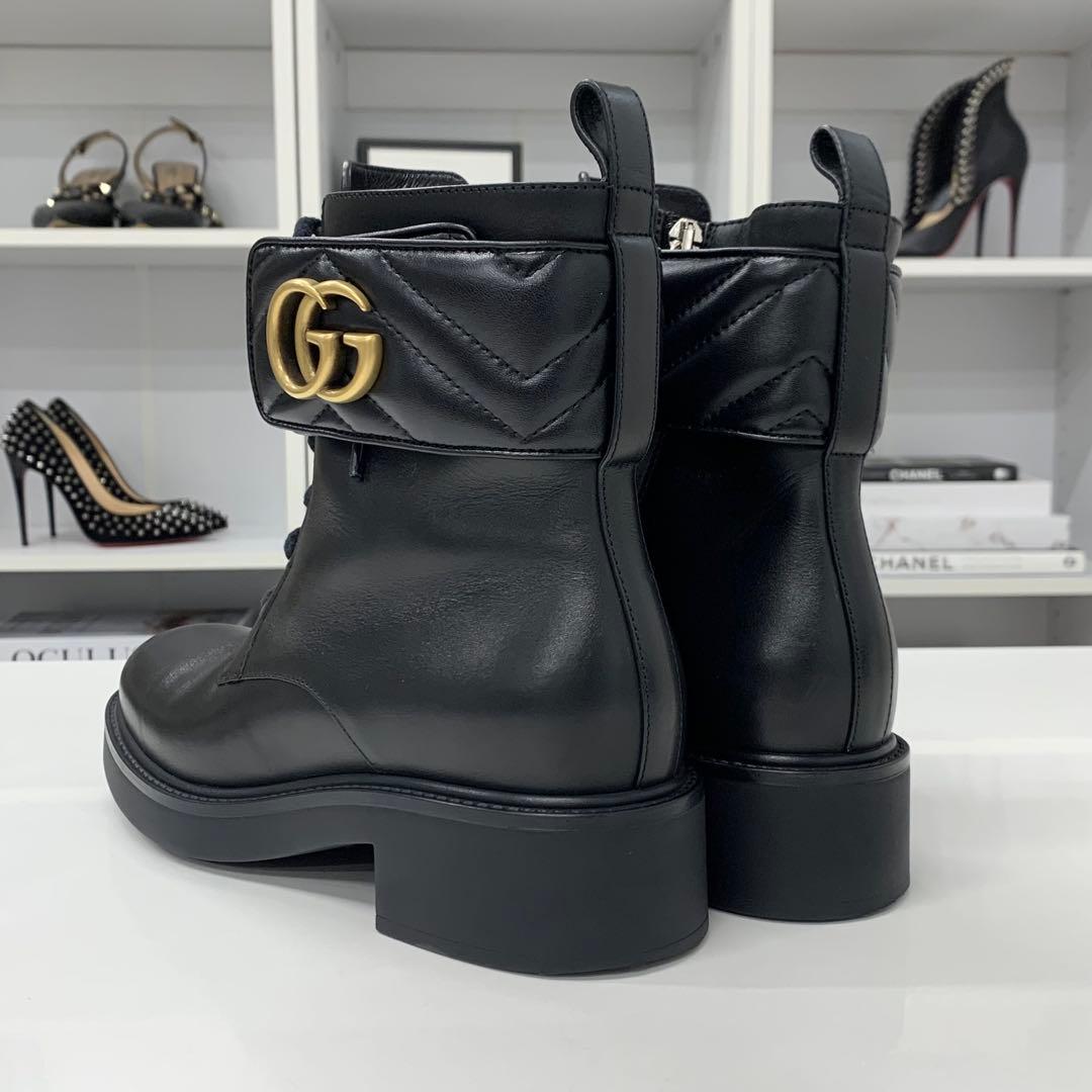Gucci Leather Double Quilted Short Boots Black Gold — view 5