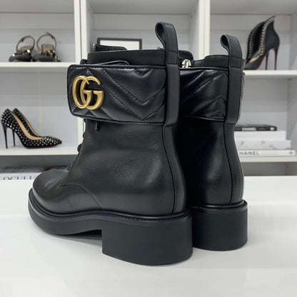 Gucci Leather Double Quilted Short Boots Black Gold — view 5